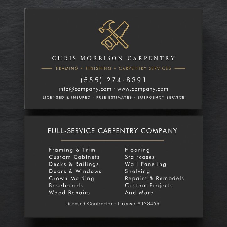 Hammer Saw Carpentry Carpenter Black Gold Business Card
