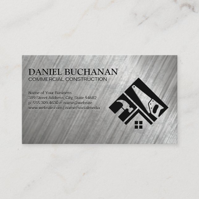 Hammer Saw Tools | Home Renovation Logo | Metal Business Card (Front)