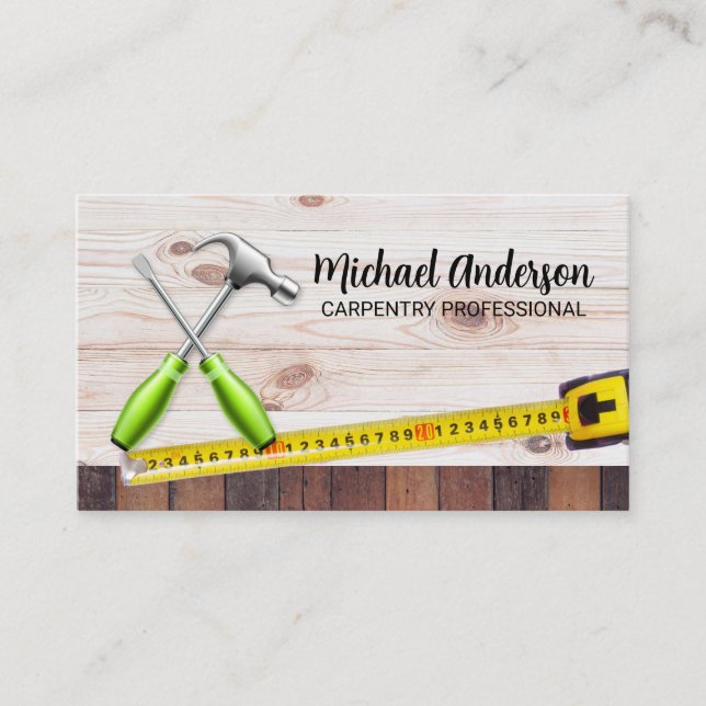 Hammer | Screw Driver | Wood | Tape Measure Business Card (Front)