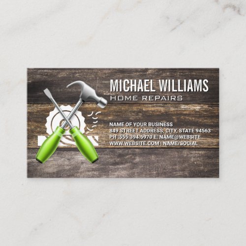 Hammer Screw  Saw  Wooden Boards Business Card