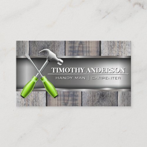Hammer Screwdriver Logo  Wood  Metal Business Card