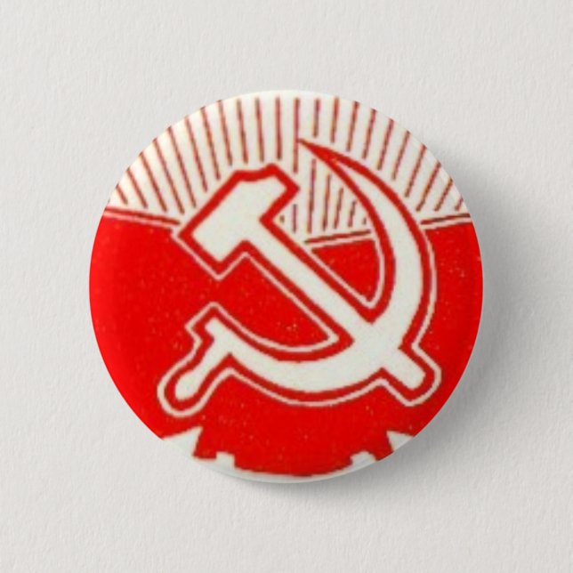 Hammer, Sickle, and Red Flags Pinback Button (Front)
