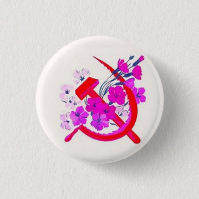Hammer & Sickle pink w/ flowers Button (Front)