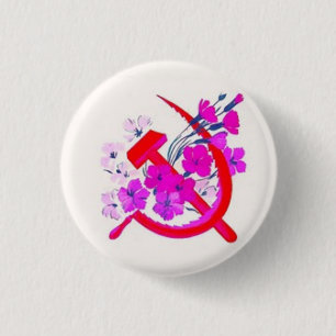 Hammer & Sickle pink w/ flowers Button