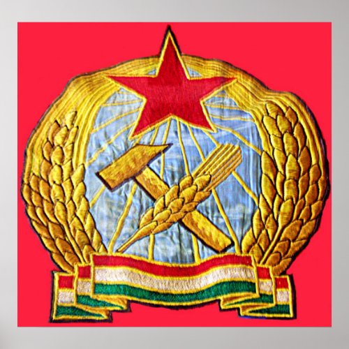 Hammer Sickle Soviet Star and Hungary Flag Poster