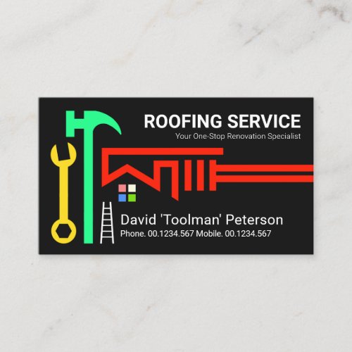 Hammer Spanner Wrench Rooftop Silhouette Business Card