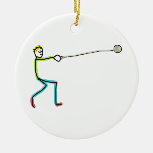 Hammer Throw Stickman Ceramic Ornament (Front)