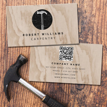 Hammer Wooden Carpenter Construction Qr Code  Business Card by idovedesign at Zazzle