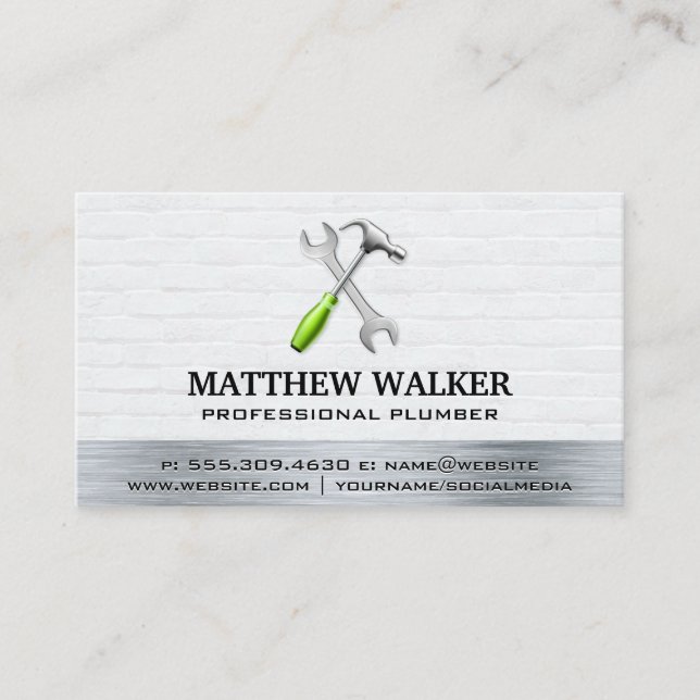 Hammer Wrench | Brick wall Steel  Business Card (Front)