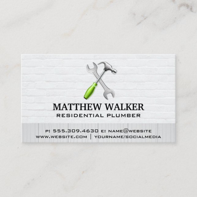 Hammer Wrench | Brick wall Wood Business Card (Front)