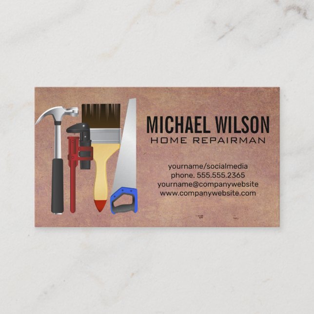 Hammer Wrench Brush Saw | Handyman Business Card (Front)