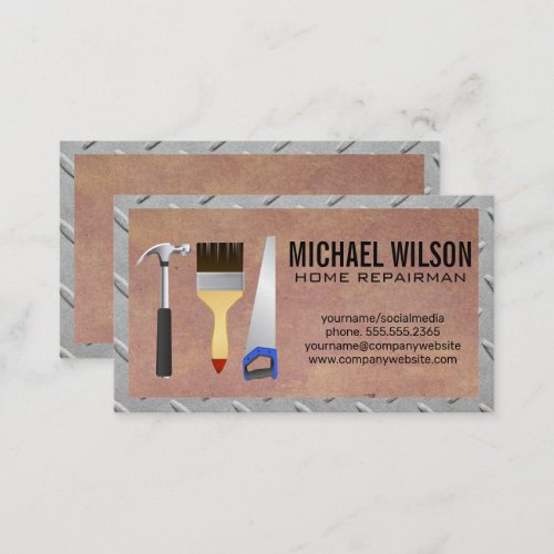 Hammer Wrench Brush Saw  Repairman Construction Business Card