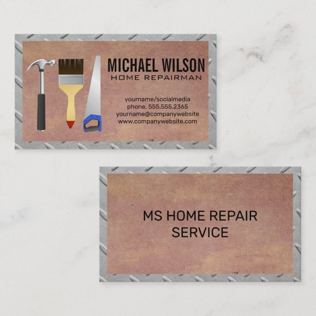 Hammer Wrench Brush Saw | Repairman Construction Business Card (Front/Back)