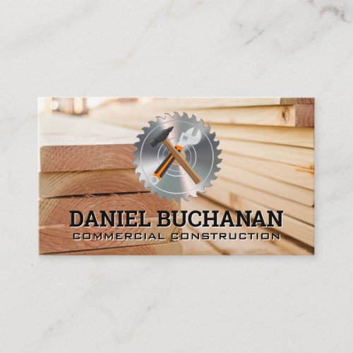 Hammer Wrench  Circular Saw  Wooden Boards Business Card