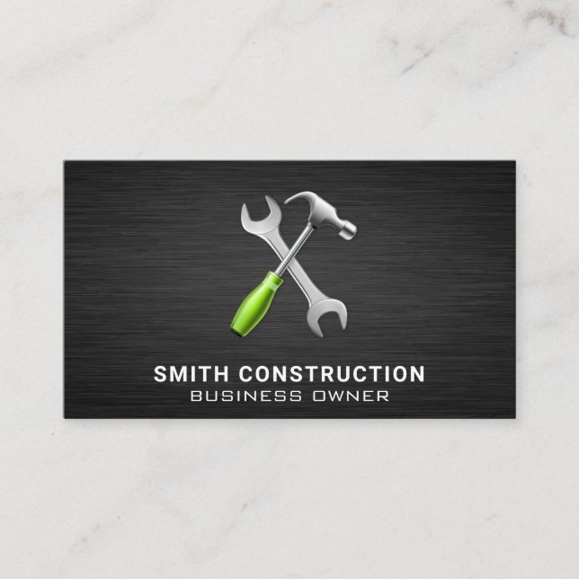 Hammer Wrench Construction Carpentry Tools Business Card (Front)