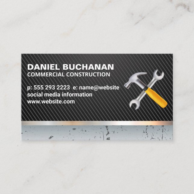 Hammer Wrench Logo | Carbon Fiber | Metallic Business Card (Front)