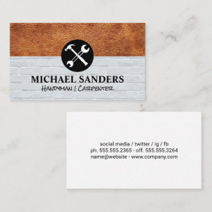 Hammer Wrench Logo Leather Brick Wall Business Card
