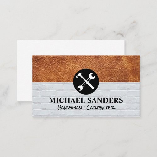 Hammer Wrench Logo  Leather Brick Wall Business Card