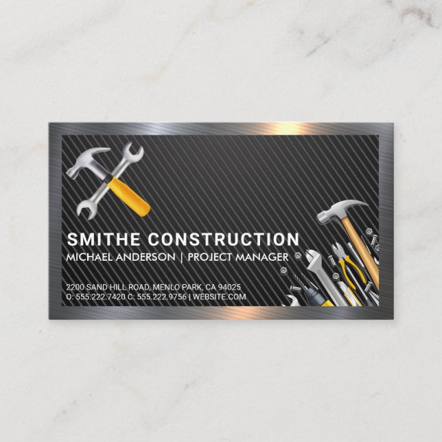  Hammer Wrench Logo | Metal | Carbon Fiber Business Card (Front)
