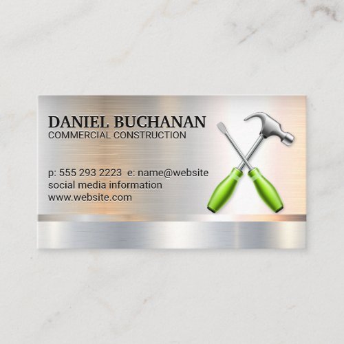 Hammer Wrench Logo  Metallic Background Business  Business Card