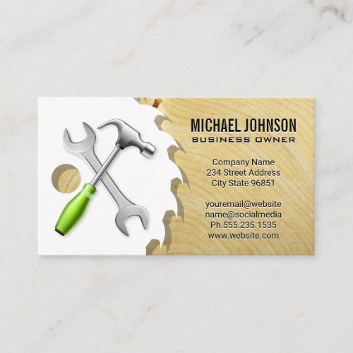 Hammer Wrench Saw  Wood  Construction Business Card