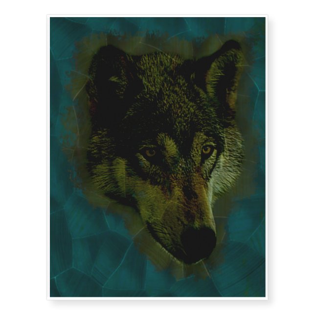 Hammered Blue Metal Wolf Temporary Tattoos (Front)