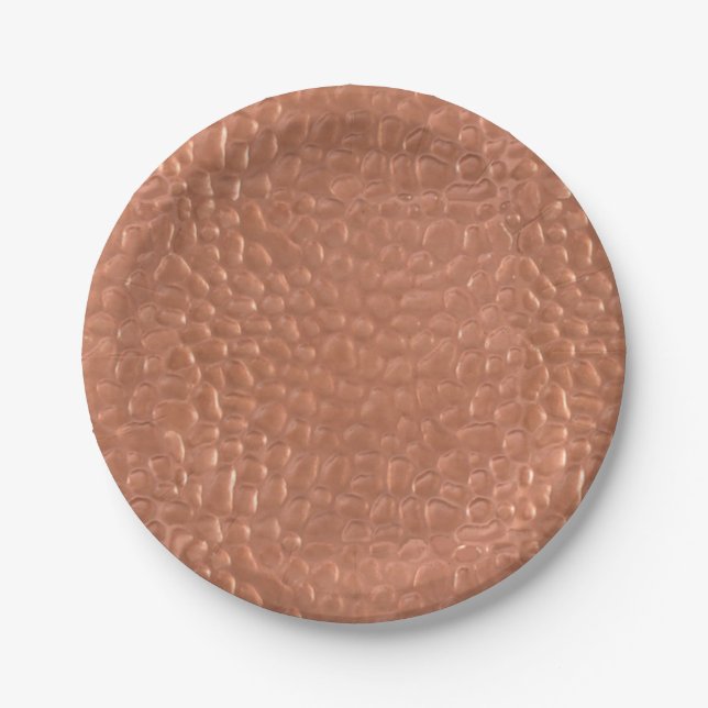 Hammered copper-look design paper plates (Front)