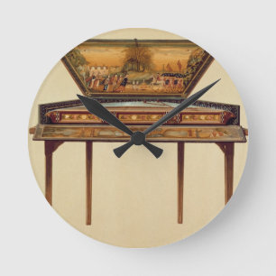 Hammered dulcimer in a painted soundbox, 18th cent round clock