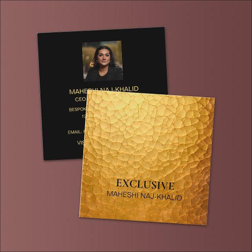 Hammered Gold Black Stylish Exclusive Photo Square Business Card