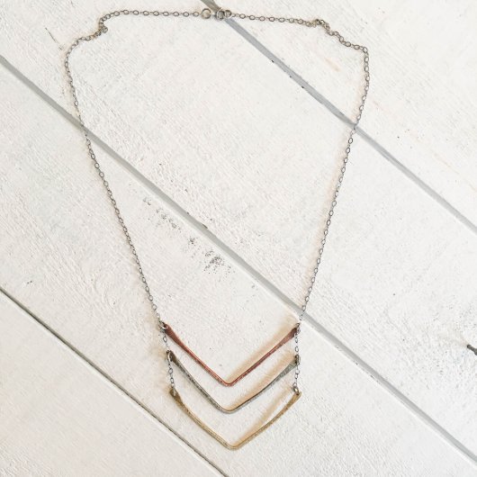 Hammered Tri Metal Chevron Stratus Necklace (Front)