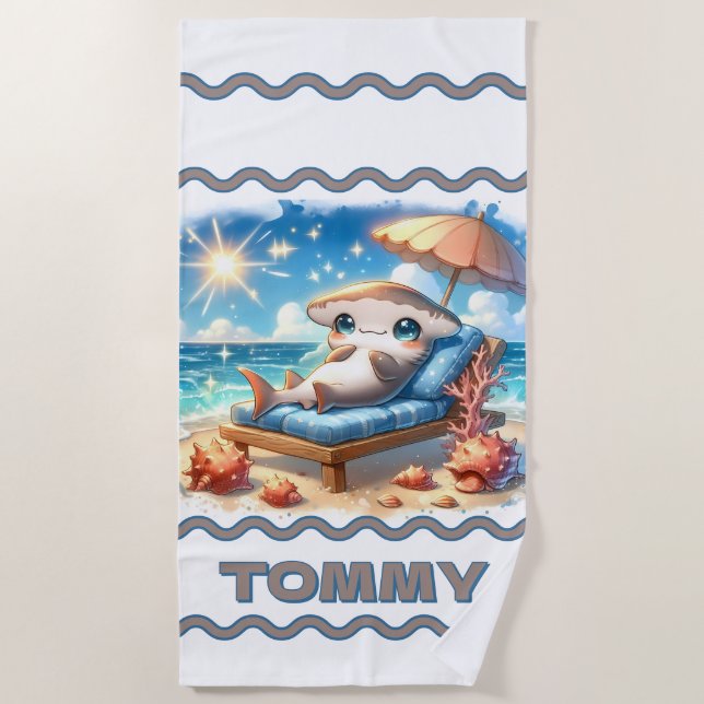 Hammerhead Haven: A Beachside Escape Personalized  Beach Towel (Front)
