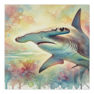 Hammerhead Shark 130724AREF126 - Watercolor Faux Canvas Print