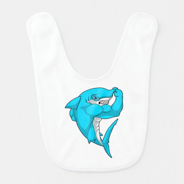 Hammerhead shark as Bodybuilder at Bodybuilding Baby Bib (Front)