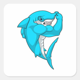 Hammerhead shark as Bodybuilder at Bodybuilding Square Sticker