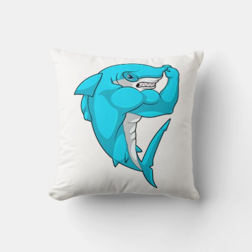 Hammerhead shark as Bodybuilder at Bodybuilding Throw Pillow