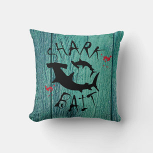 Hammerhead Shark Attack Fun Surf Shack Blue Throw Pillow