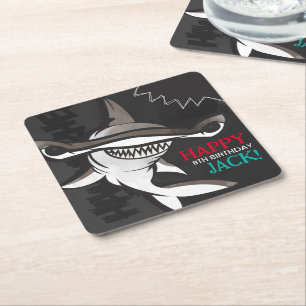 Hammerhead Shark Birthday Party Square Paper Coaster