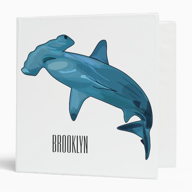 Hammerhead shark cartoon illustration 3 ring binder (Front/Inside)