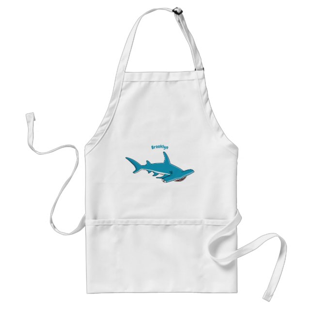 Hammerhead shark cartoon illustration adult apron (Front)