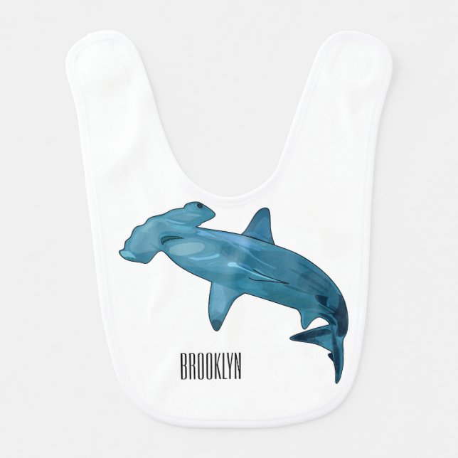 Hammerhead shark cartoon illustration baby bib (Front)