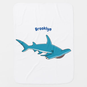 Hammerhead shark cartoon illustration baby blanket
