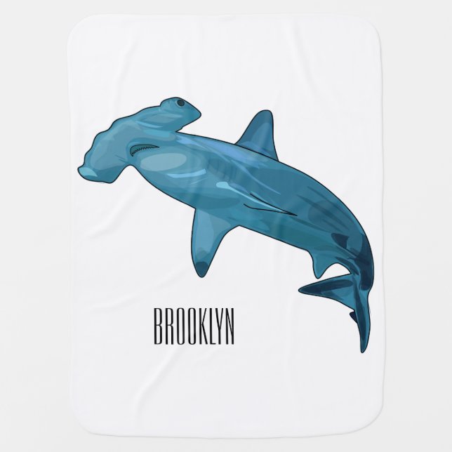 Hammerhead shark cartoon illustration baby blanket (Front)