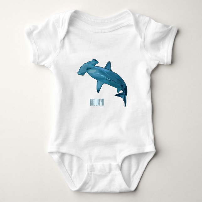 Hammerhead shark cartoon illustration baby bodysuit (Front)