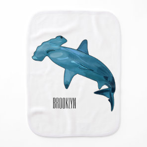 Hammerhead shark cartoon illustration baby burp cloth