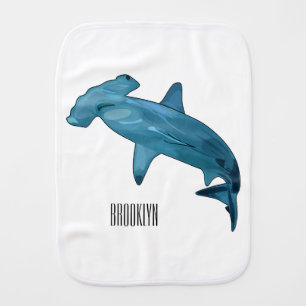 Hammerhead shark cartoon illustration baby burp cloth