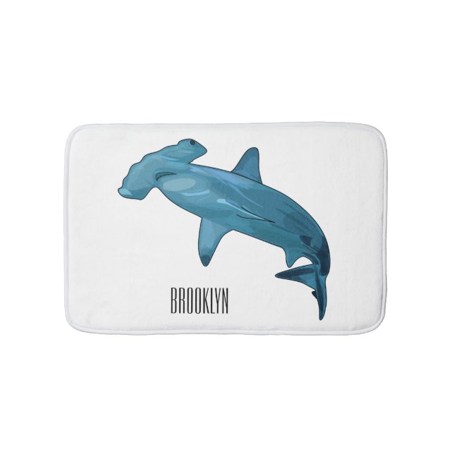 Hammerhead shark cartoon illustration bath mat (Front)