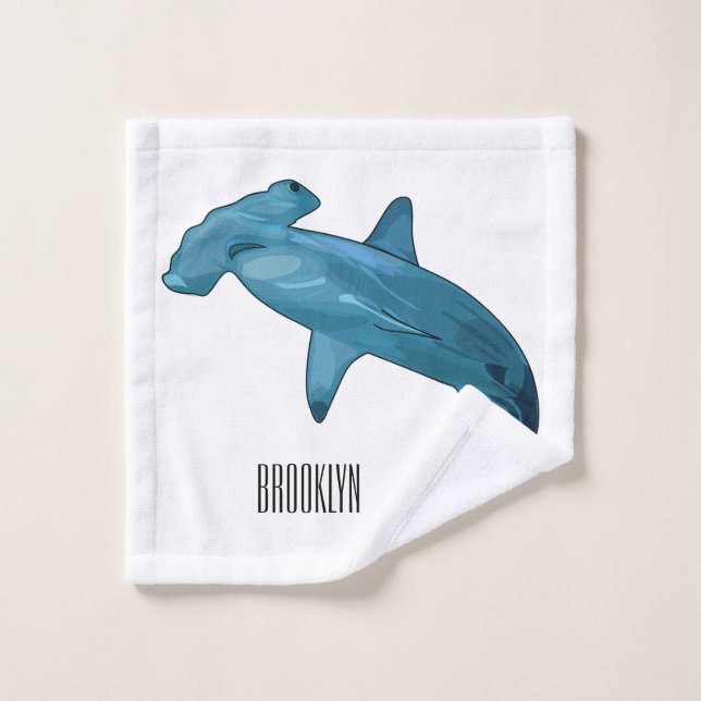 Hammerhead shark cartoon illustration bath towel set (Wash Cloth)