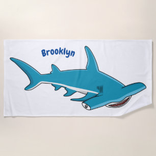 Hammerhead shark cartoon illustration beach towel