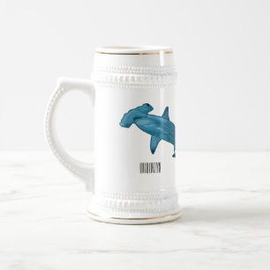 Hammerhead shark cartoon illustration beer stein