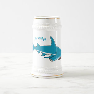 Hammerhead shark cartoon illustration beer stein
